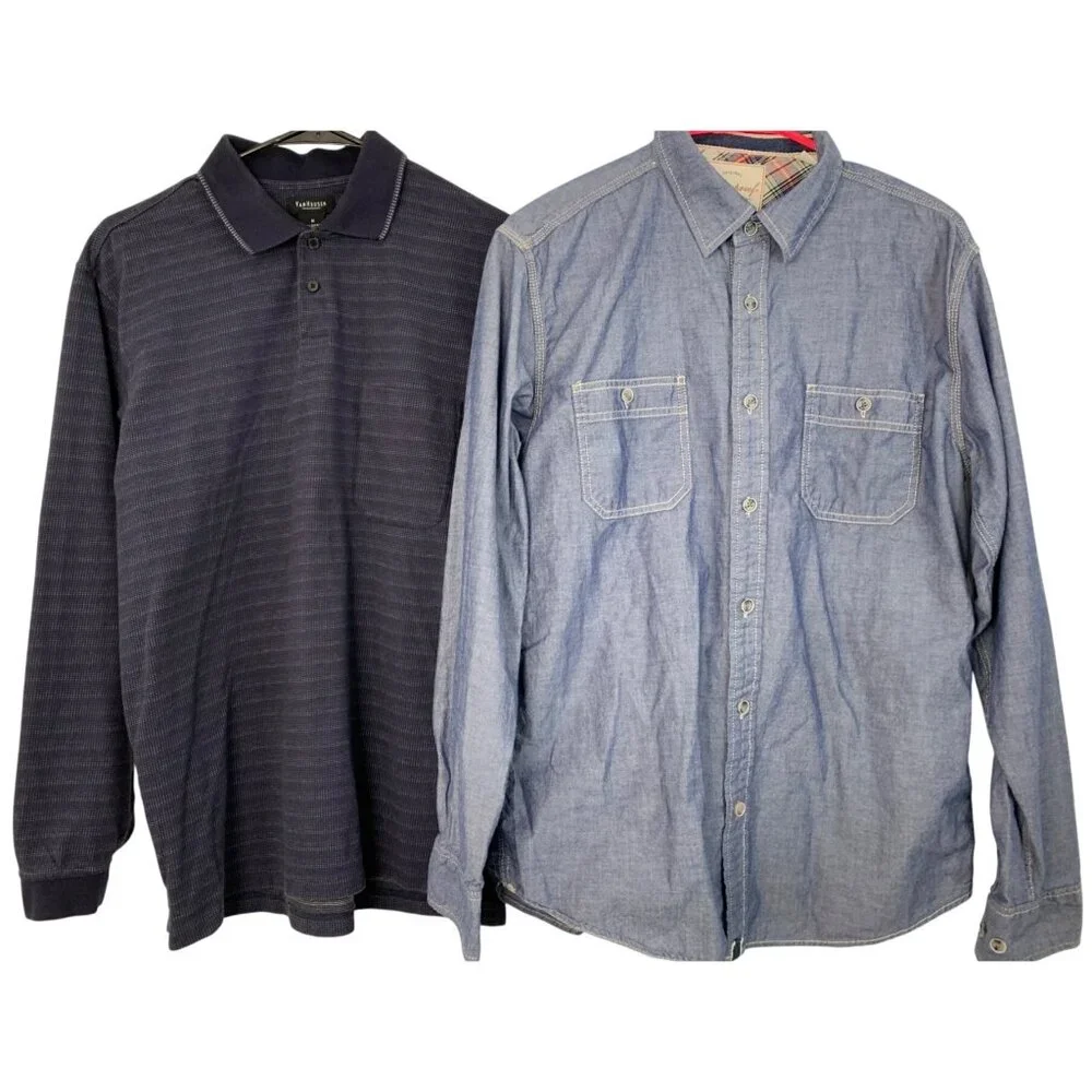 Lot Of 2 Mens Shirts Weatherproof Denim Button-Up & Van Heusen Polo M 8862 - Picture 1 of 11